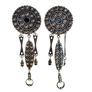 Banana Bob Art Deco Revival Earrings Long Dangle Pyrite Statement Victorian Clip